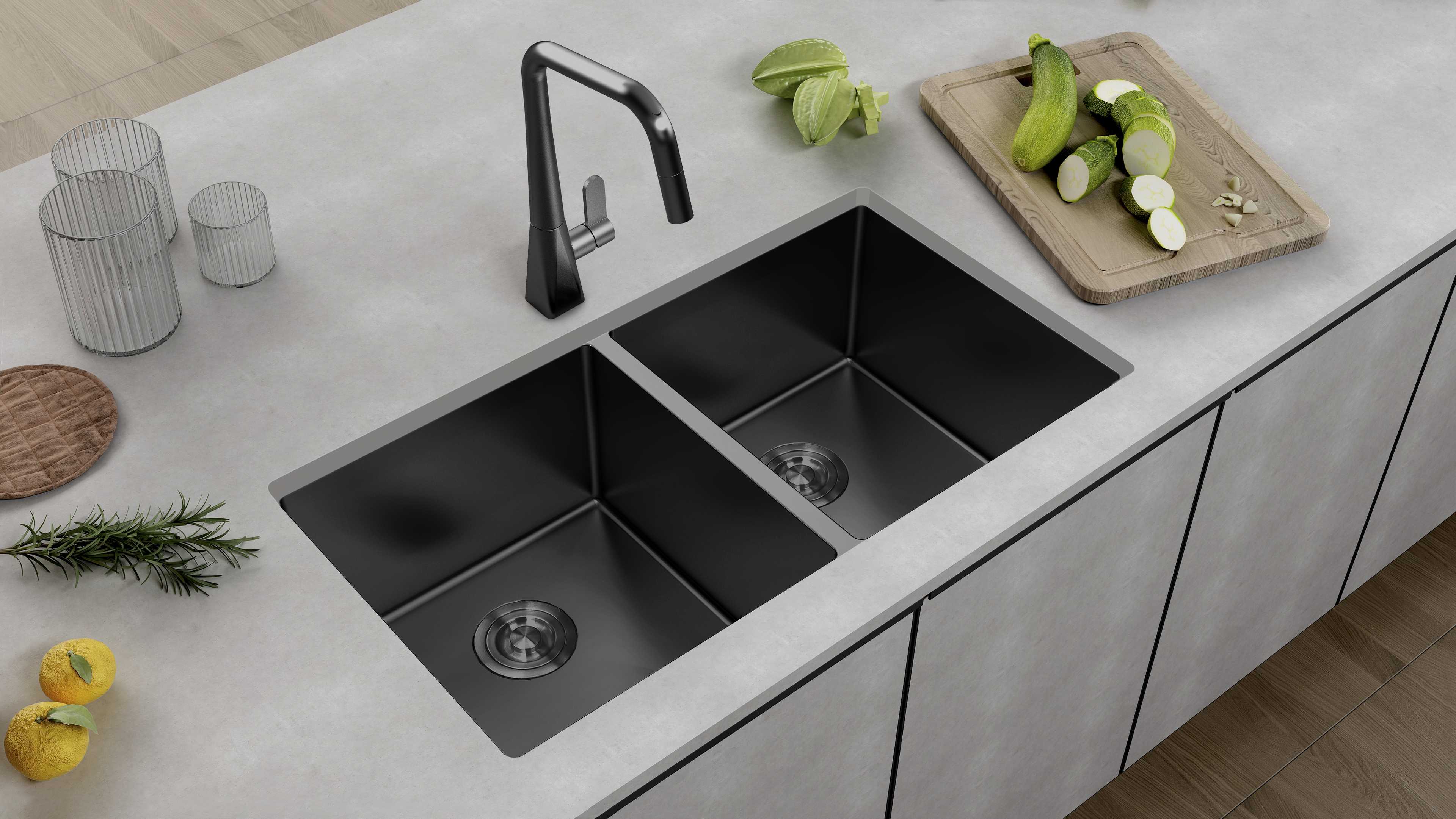 Aquaflo Essence Handcrafted Double Bowl Kitchen Sink KSE23319