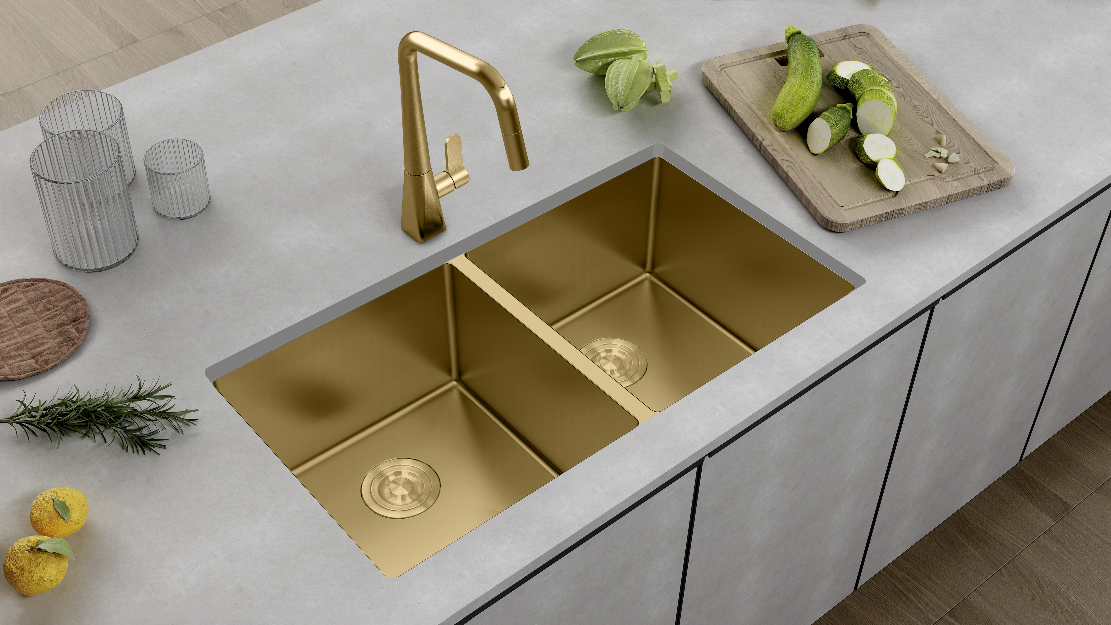 Aquaflo Essence Handcrafted Double Bowl Kitchen Sink KSE23319