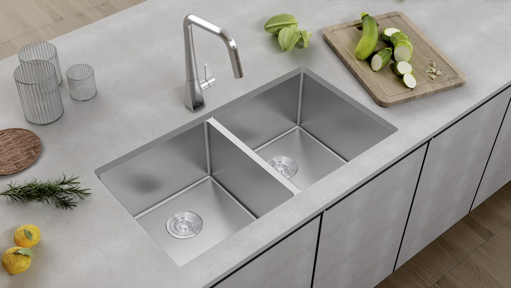 Aquaflo Essence Handcrafted Double Bowl Kitchen Sink KSE23319